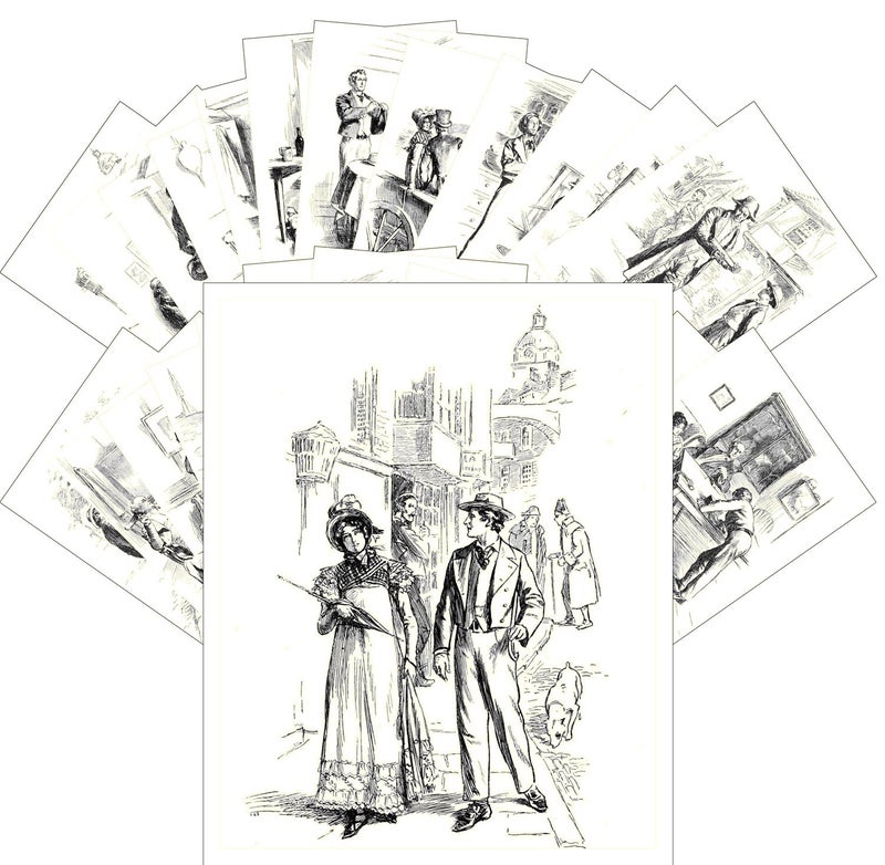 PIXILUV Vintage PostCards 24 pcs Fantasy Scenes Vintage Book Engraving Illustration - Image 1